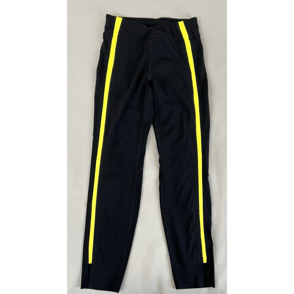 Zyia active full‎ length leggings size 6/8 Medium Black With Yellow Stripe